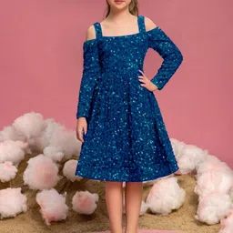 Vani Enterprise Girls Embellished Velvet Fit & Flare Dress-image-7