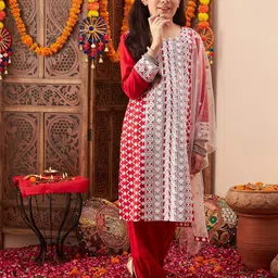 Cherry & Jerry Girls Ethnic Motifs Embroidered Regular Chikankari Kurta with Salwar & With Dupatta-image-70
