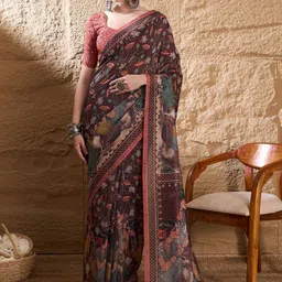 Mitera Kalamkari Silk Blend Tussar Saree-picture-29