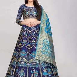 DIVASTRI Woven Design Zari Printed Semi-Stitched Lehenga & Unstitched Blouse With Dupatta-10