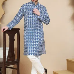 Anouk Rustic Geometric Printed Band Collar Straight Kurta With Pyjamas-picture-24