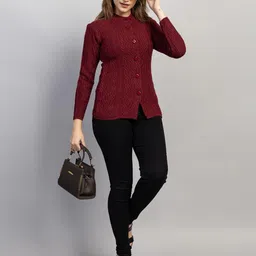 Dart Line Self Design Band Collar Cardigan-picture-33