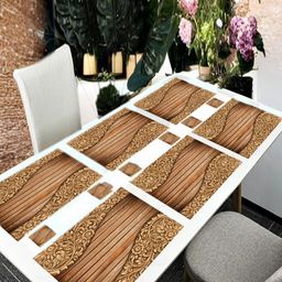 REVEXO 6Pc Brown Printed Rectangle Costers & Table Placemats-54
