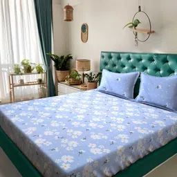 KLOTTHE Blue & White Floral Printed 300 TC King Bedsheet Set 2.50 m x 2.25 m-image-53