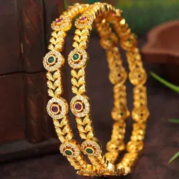 SGA FASHION Set Of 2 Gold-Plated AD Studded Bangles-16