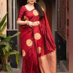 CANBIA Woven Design Silk Blend Banarasi Saree-image-32