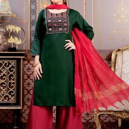 Sangria Girls Floral Yoke Design Round Neck Straight Kurta-picture-54