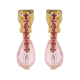 FirstBlush Gold-Plated Cubic Zirconia Studded Clip On Contemporary Drop Earrings-image-43