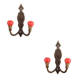 IndianShelf Orange Colored & Bronze 2 Pieces Textured Ceramic Wall Hooks-image-99