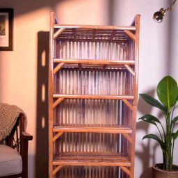 Cane Bamboo Bookshelf Multipurpose Storage Rack ,Shelve for Books Organizer Cane Semi-Open Book Shelf-image-37