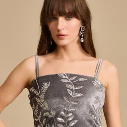 Kazo Embellished Velvet Crop Top-image-95