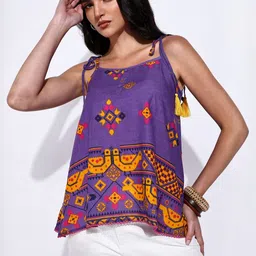 HERE&NOW Women Cotton Printed Boxy Tops-picture-21