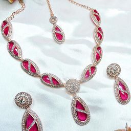 VATSALYA creation Alloy Gold- plated Pink Silver Jewellery Set-19