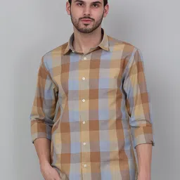 Cantabil Men Spread Collar Checked Cotton Casual Shirt-image-86