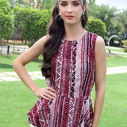 Sera Women Geometric Printed Gathered or Pleated Peplum Regular Top-16
