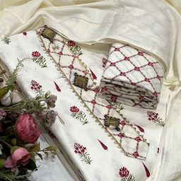 SALWAR STUDIO Floral Printed Gotta Patti Cotton Unstitched Dress Material-image-61