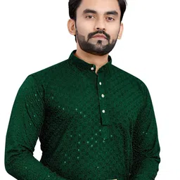 trustous Men Embroidered Regular Sequinned Kurta with Pyjamas image 2