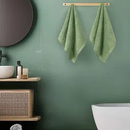 MYTRIDENT 2Pcs Green Patterned Cotton 575 GSM Hand Towels-image-79