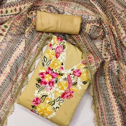 LeeliPeeri Designer Floral Embroidered Cotton Unstitched Dress Material-image-58