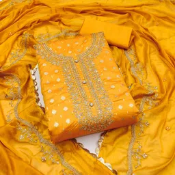 Blissta Zari Floral Woven Design Unstitched Dress Material-image-88