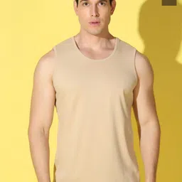 WOOSTRO Pack Of 2 Printed Super Combed Cotton Gym Vests VWS26(PLAIN RUST)(ALONE OLIVE)-image-2