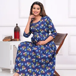 Fasnesio Women Abstract Printed Maternity Cotton Anarkali Kurta-picture-29