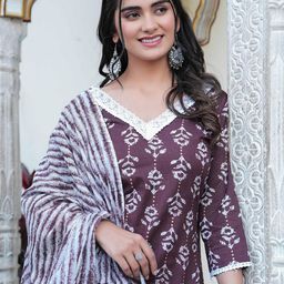 SINGNI Women Ethnic Motifs Printed Regular Thread Work Pure Cotton Kurta with Trousers & With Dupatta-picture-35