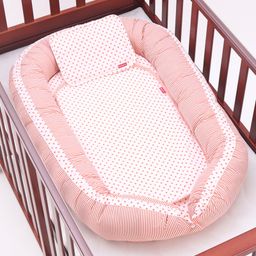 Babyhug Premium 5 Piece Nest Gadda Set With Diaper Changing Mat in Polka Dots Print - Red (Color May Vary) image 3