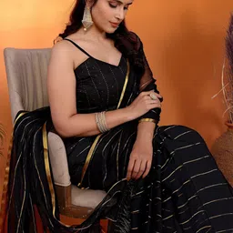 FABMORA Striped Zari Poly Chiffon Banarasi Saree-picture-14