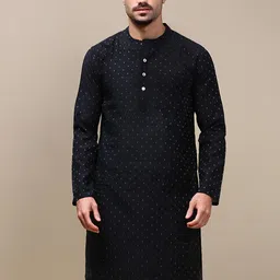 WHITE HEART Ethnic Motifs Jacquard Mandarin Collar Straight Kurta-image-80