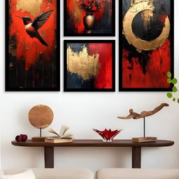 Kotart Black & Orange 4 Pieces Modern Wooden Wall Arts-picture-36