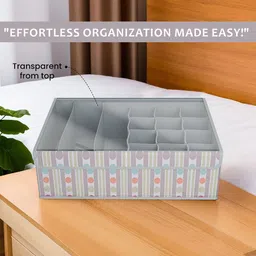 Kuber Industries Grey & Blue 5 Pcs Printed Reusable Drawer Organisers With Transparent Lid image 5