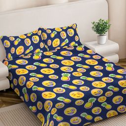 FABINALIV Blue Conversational 300 TC King Bedsheet with 2 Pillow Covers 250 X 225 cm-picture-38