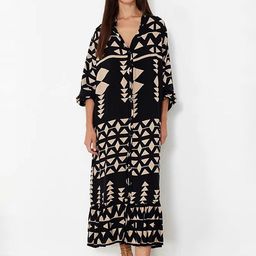 LULU & SKY Women Geometric Printed Bell Sleeve Shirt Dress-image-21