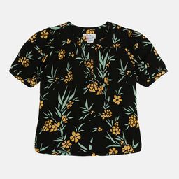 YOUNG BIRDS Tropical Print Keyhole Neck Top-image-100