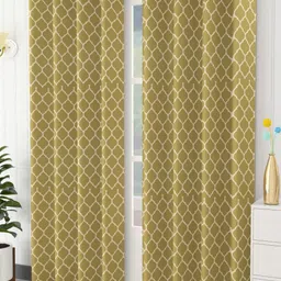 Trance Home Linen Green & White Set of 2 Geometric Door Curtain-13