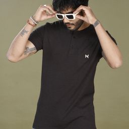 INKMAN Men Henley Neck Bio Finish Cut Outs T-shirt-image-80