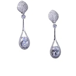 Opal Touch Rhodium-Plated Cubic Zirconia Studded Teardrop Shaped Drop Earrings image 3