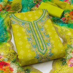 KALINI Bandhani Printed Sequinned Pure Cotton Unstitched Dress Material-17