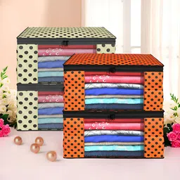 Aura Cream-Coloured & Orange Colored 4 Pieces Printed Foldable Saree Cover Organisers-7