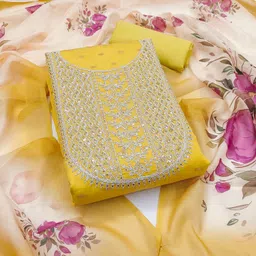 HERE&NOW Floral Embellished Sequinned Chanderi Cotton Unstitched Dress Material-picture-15