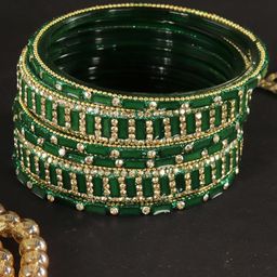 ZULKA Set Of 6 Zircon Diamonds Studded & Beaded GlassBangles-image-73