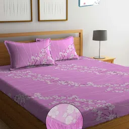 Myntra Elegant Homes Unisex Mauve & White Floral 400 TC King Bedsheet with 2 Pillow Covers-image-72