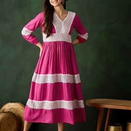 Sangria Women Self Designed Cotton Maxi Dresses-image-16