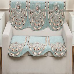 Fashion Throw Green Striped Jacquard Sofa Cover-image-71