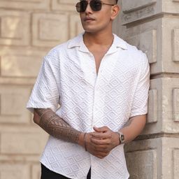 Powerlook Men Oversized Fit Cuban Collar Vertical Striped Cotton Casual Shirt-image-99