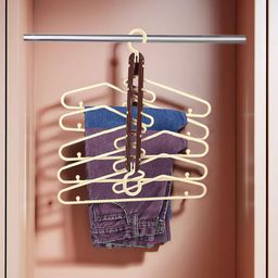 Kuber Industries Cream & Brown 5 In 1 Folding Hangers For Clothes-Shirts-Pants-Jeans-Ties-7