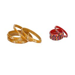 Somil Elegant Combo Glass Bangle Set | Handmade Traditional Chudi For Women | Perfect For Daily & Occasion Use, Combo of 2 Set, Yellow, Multicolor-image-85