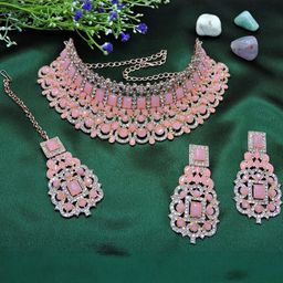 VATSALYA creation Rose Gold-Plated Artificial Stone Studded Jewellery Set-image-64