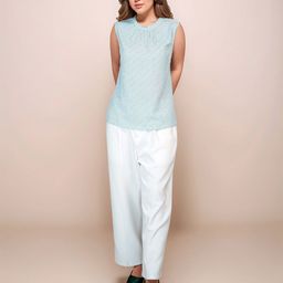 Zink London Mint Colored Abstract Relaxed Fit Top-picture-21